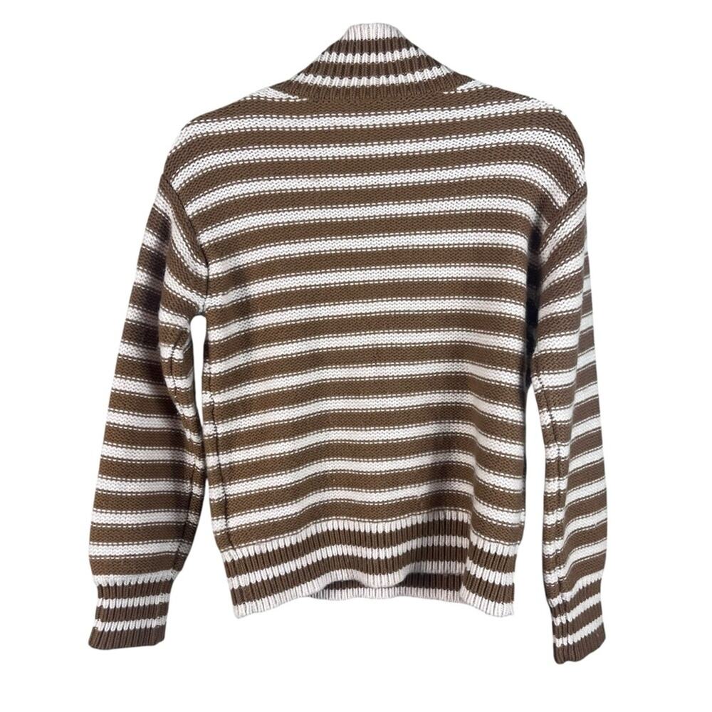 J.Crew Stripped Knit Mock Neck Pullover Sweater Jewel Luxury Caramel Natural XS - Picture 3 of 10